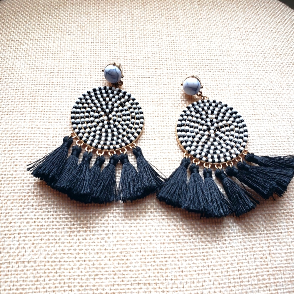Beaded Fringe Tassel Earrings Dangling ear ring rings